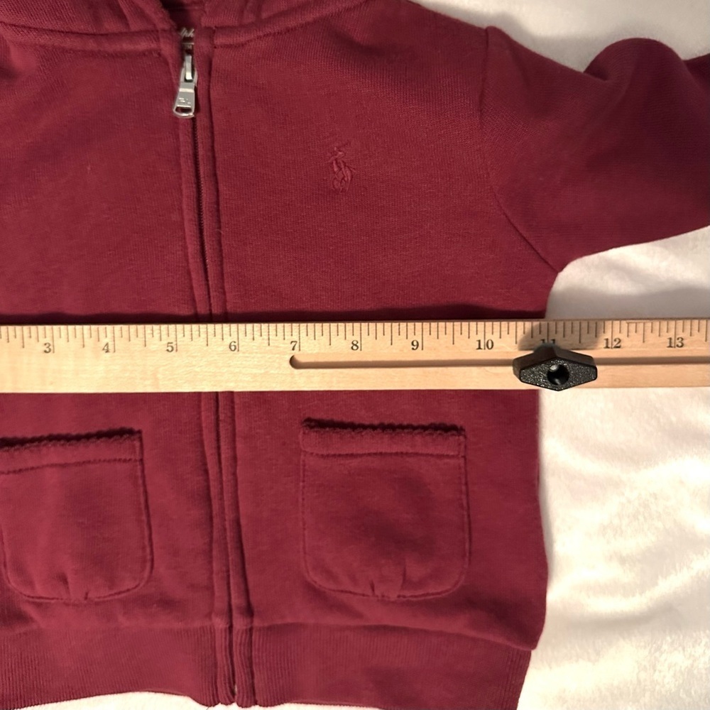Ralph Lauren Full Zip Up Hoodie Hooded Sweatshirt Baby Girls 12M Burgundy Red - Picture 4 of 6